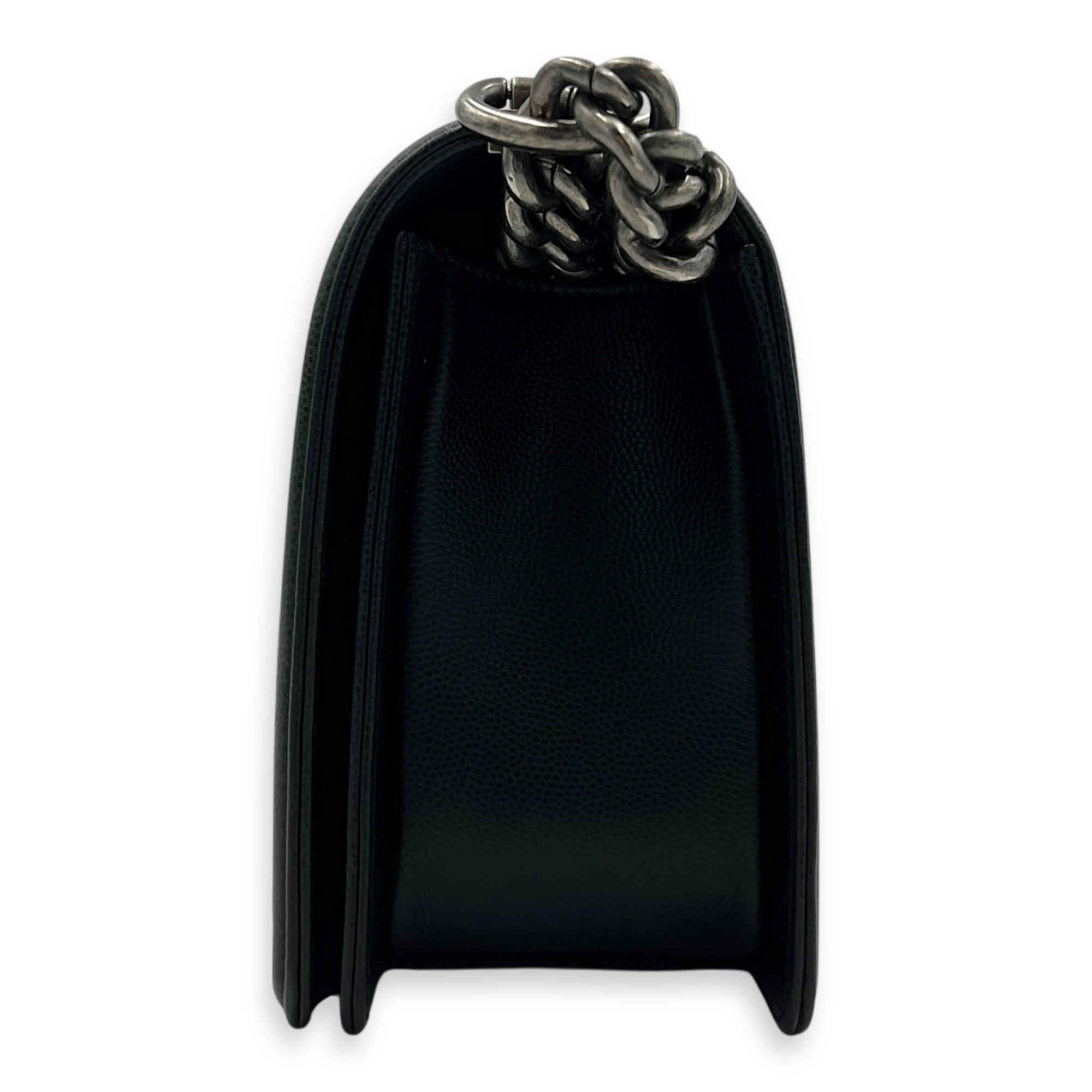Boy Shoulder Bag Medium Black in Caviar Leather, Ruthenium hardware