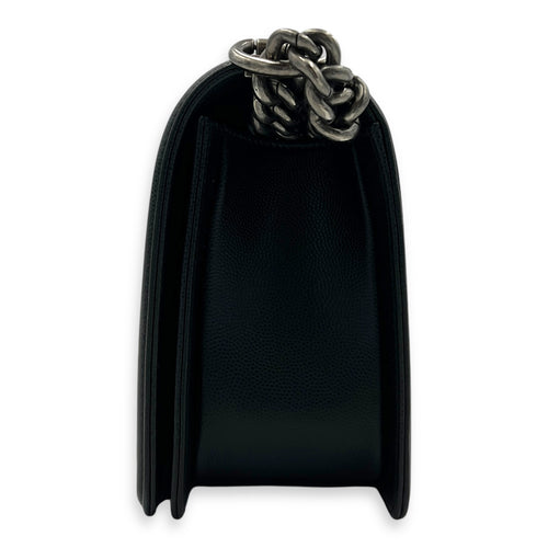 Boy Shoulder Bag Medium Black in Caviar Leather, Ruthenium hardware