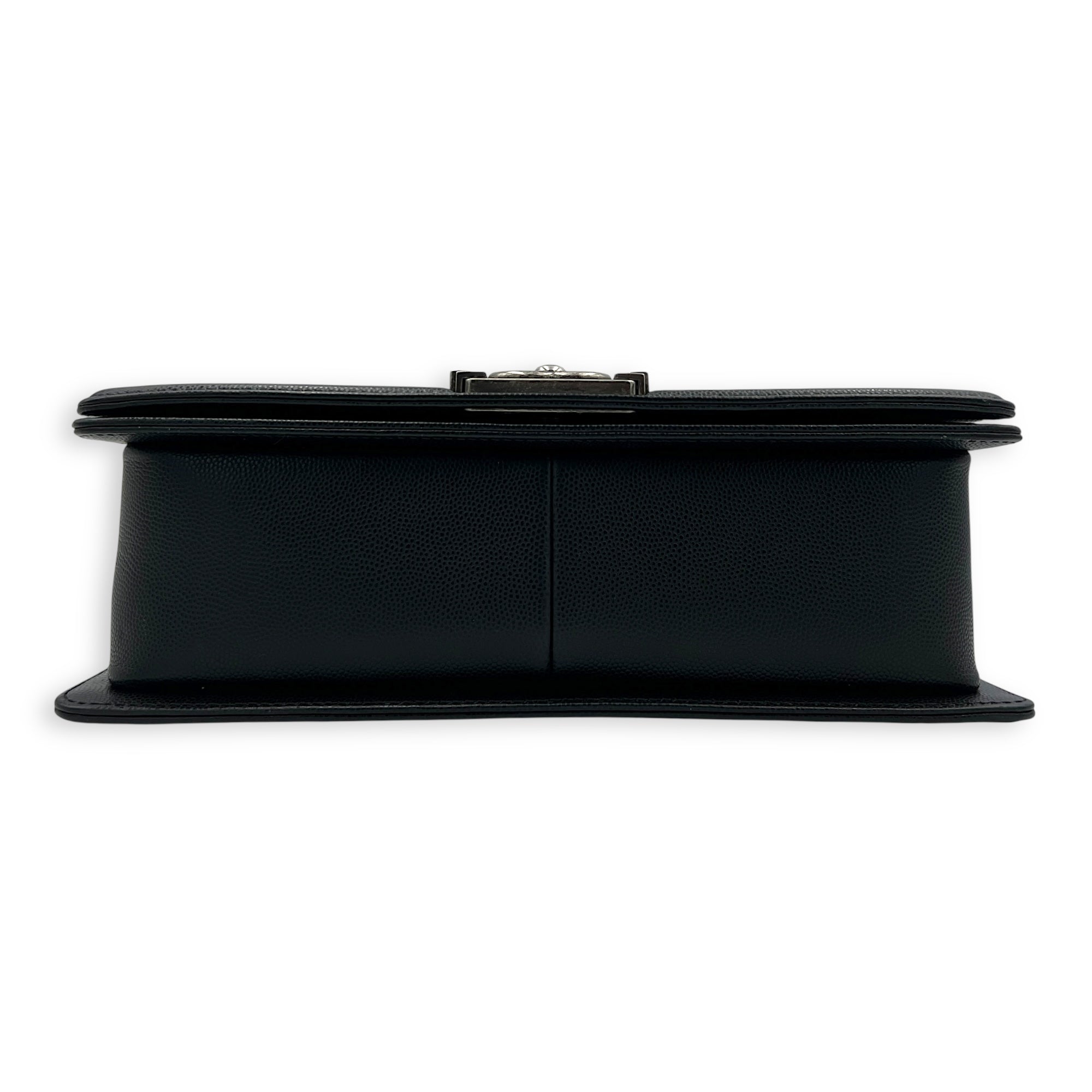 Boy Shoulder Bag Medium Black in Caviar Leather, Ruthenium hardware