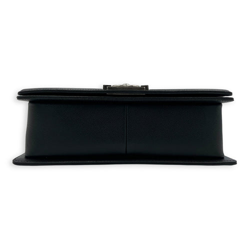 Boy Shoulder Bag Medium Black in Caviar Leather, Ruthenium hardware