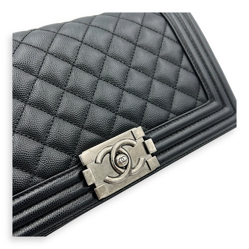 Boy Shoulder Bag Medium Black in Caviar Leather, Ruthenium hardware