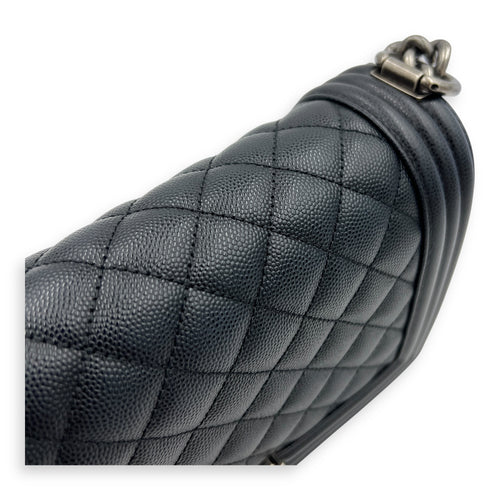 Boy Shoulder Bag Medium Black in Caviar Leather, Ruthenium hardware