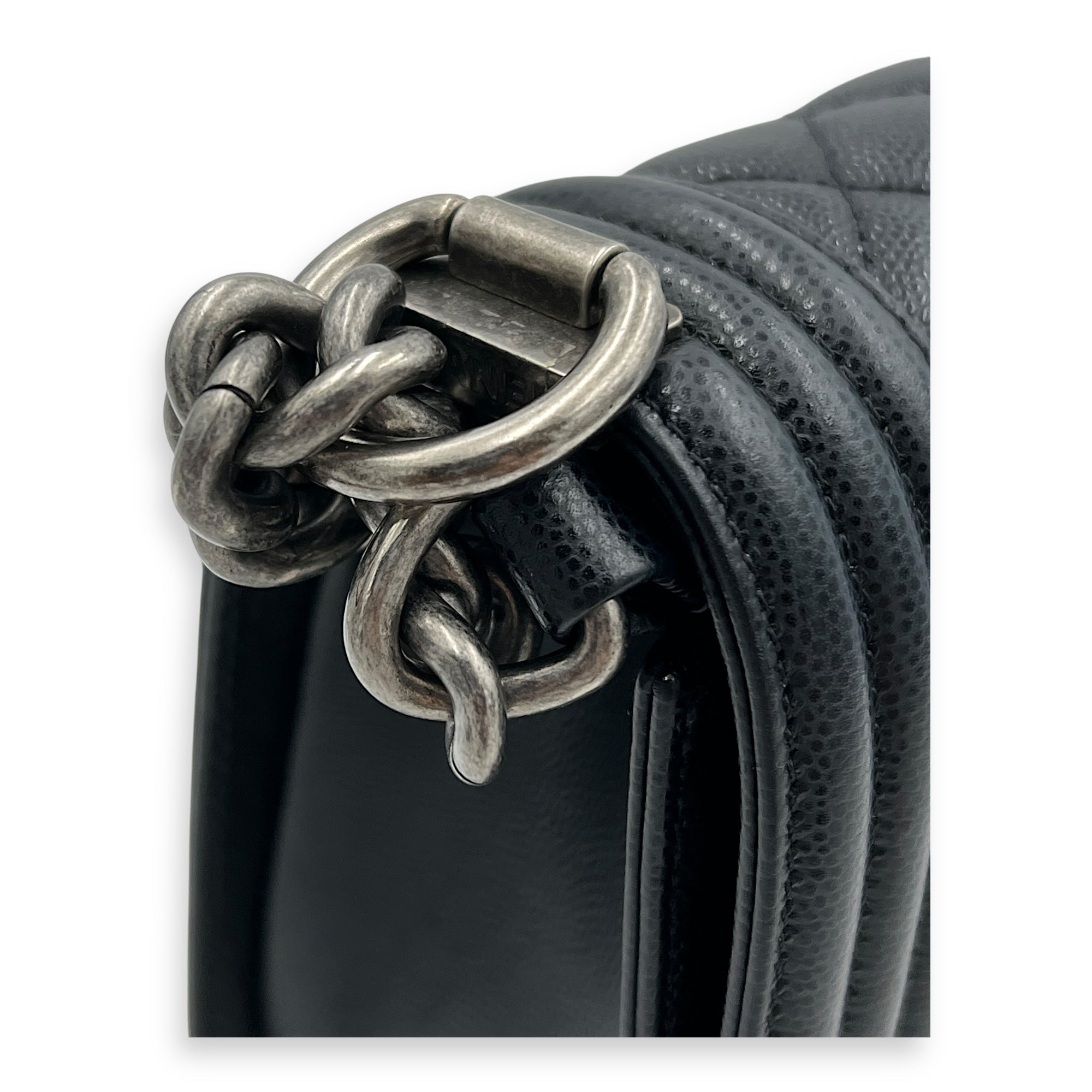 Boy Shoulder Bag Medium Black in Caviar Leather, Ruthenium hardware