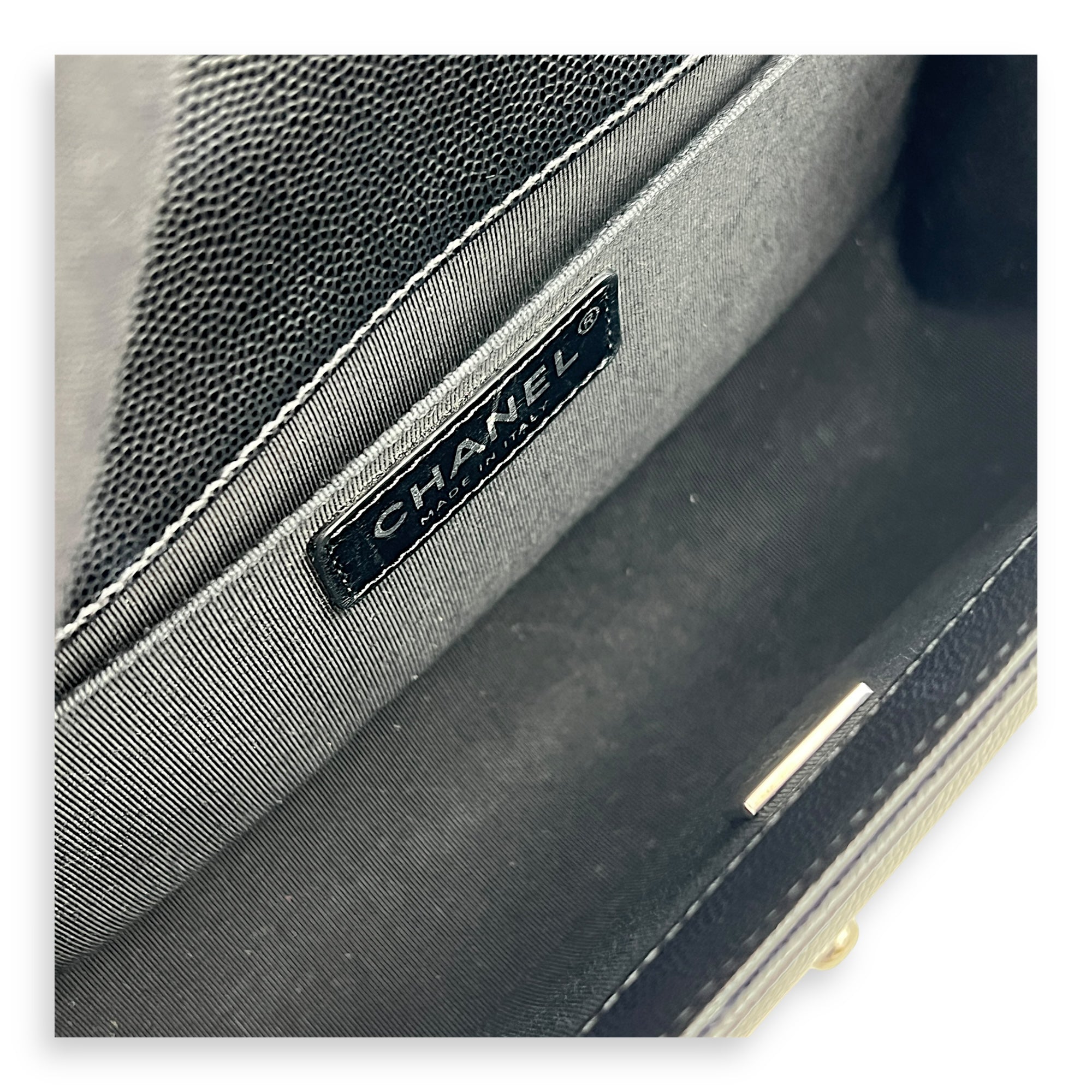 Boy Shoulder Bag Medium Black in Caviar Leather, Ruthenium hardware