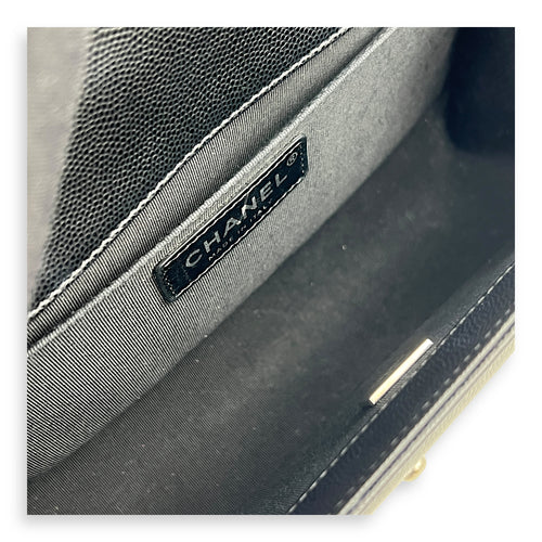 Boy Shoulder Bag Medium Black in Caviar Leather, Ruthenium hardware