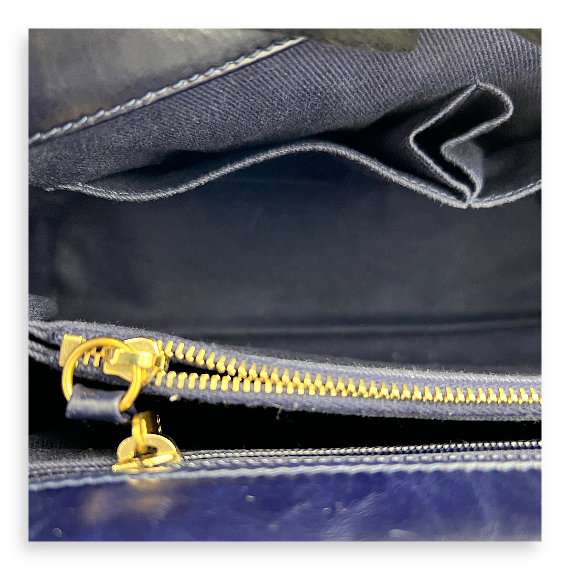 Chevron Top Handle Blue Shoulder Bag in Calfskin, Gold hardware