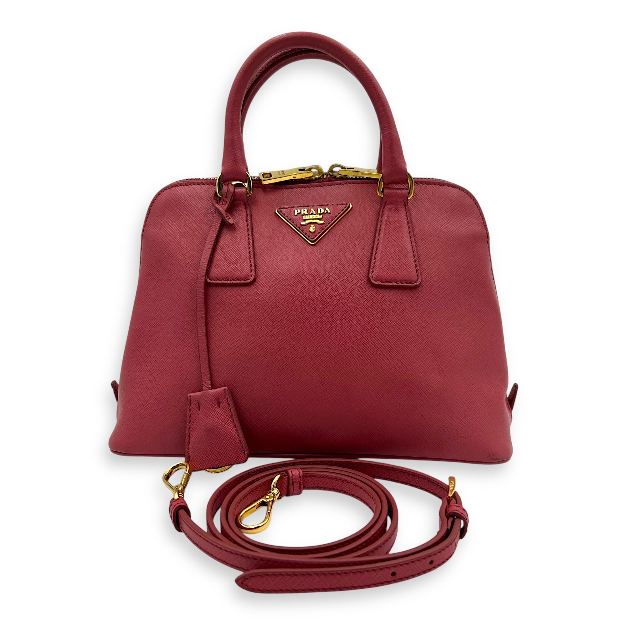 Promenade  Top Handle Bag Pink in Saffiano Leather, Gold hardware