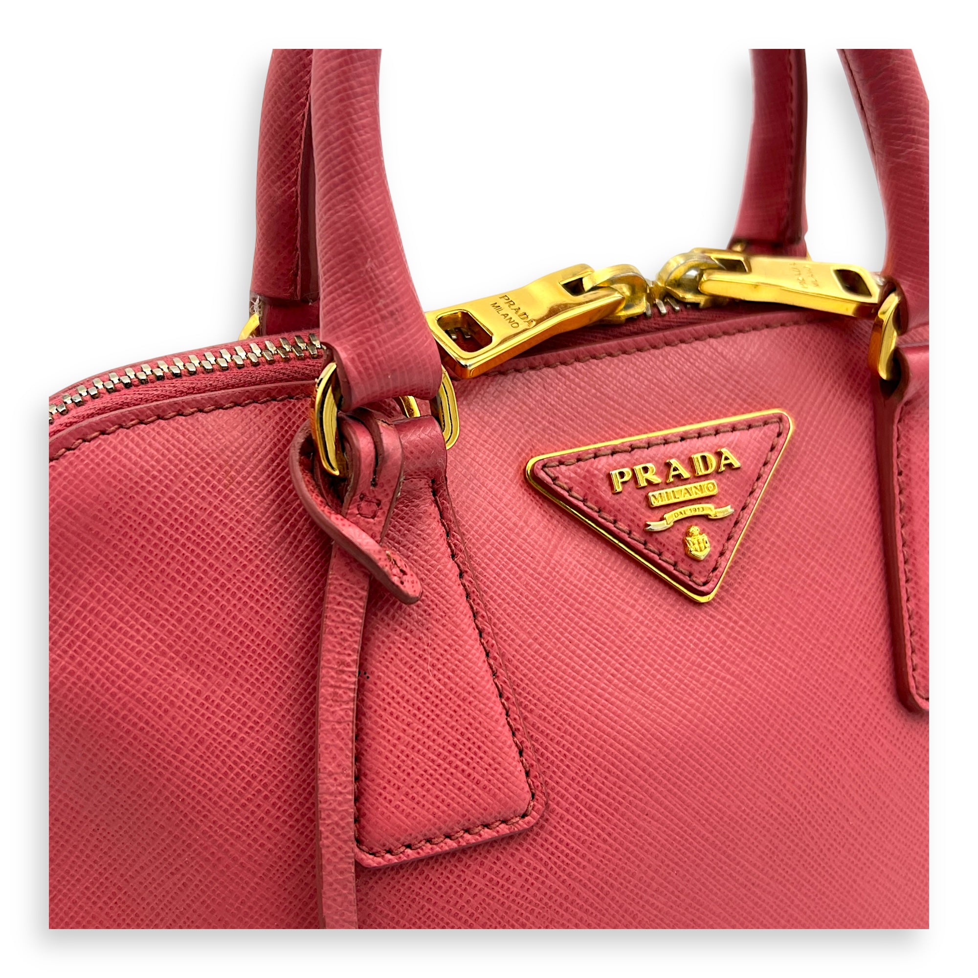 Promenade  Top Handle Bag Pink in Saffiano Leather, Gold hardware