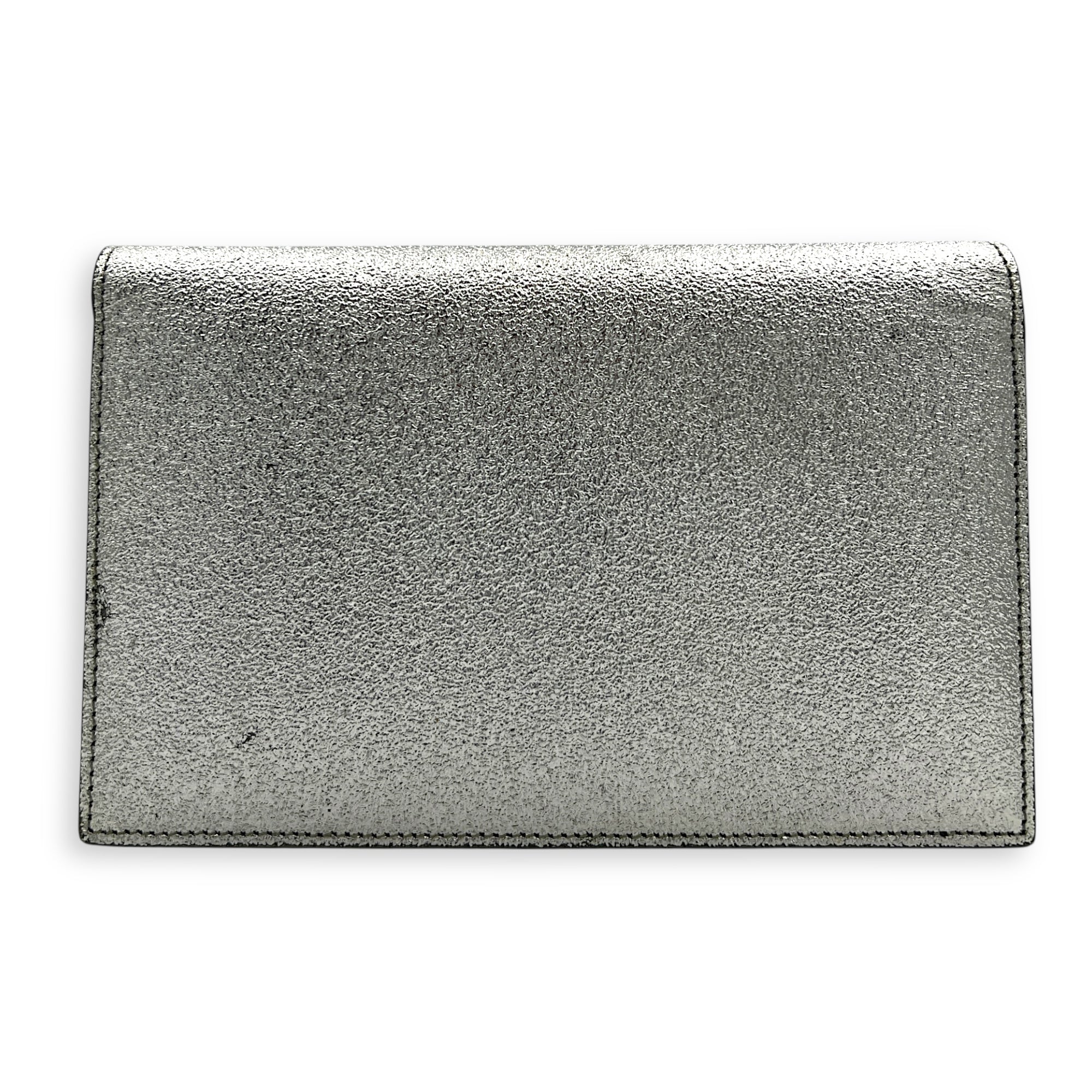 Logo Wallet On Chain Silver in Calfskin, Gold hardware