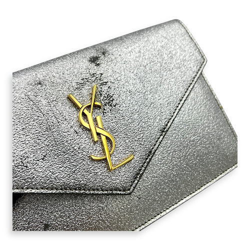 Logo Wallet On Chain Silver in Calfskin, Gold hardware