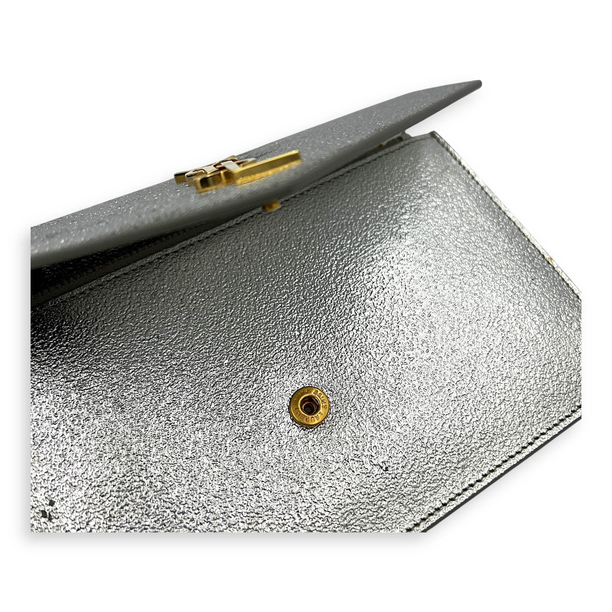 Logo Wallet On Chain Silver in Calfskin, Gold hardware