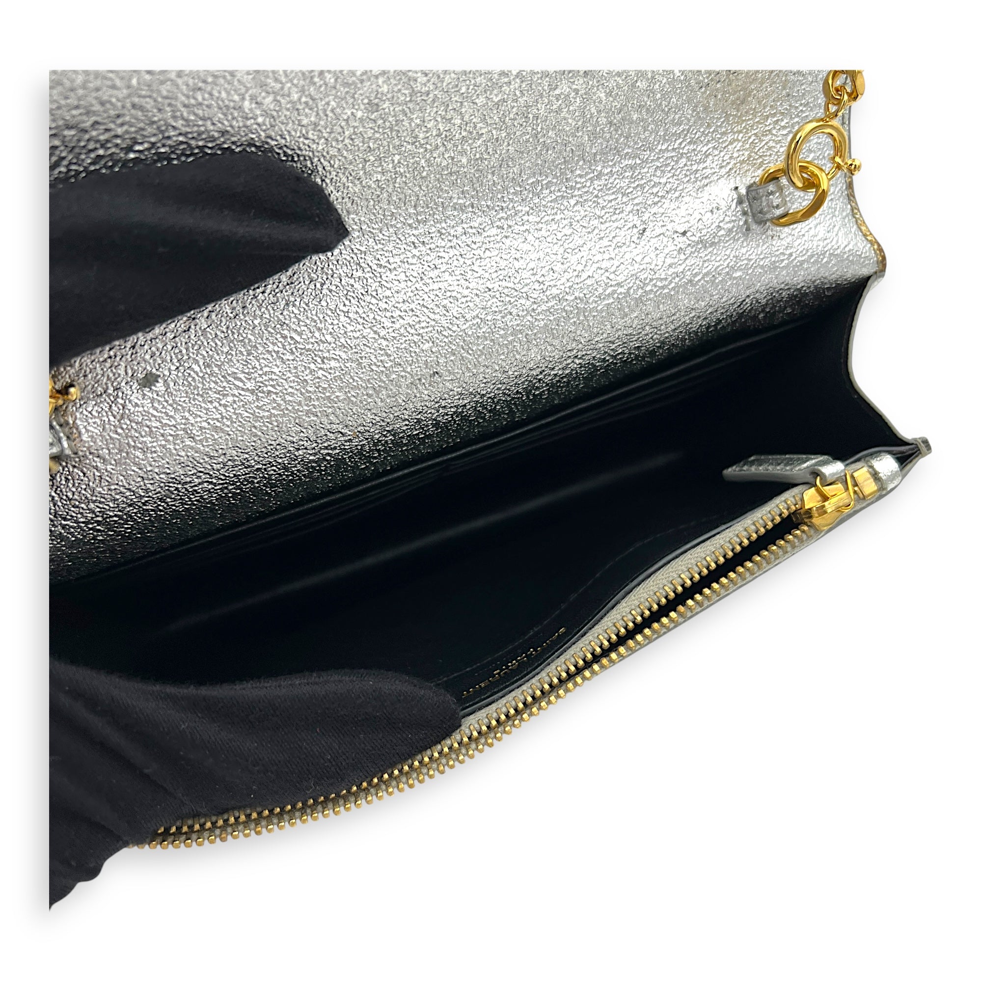 Logo Wallet On Chain Silver in Calfskin, Gold hardware