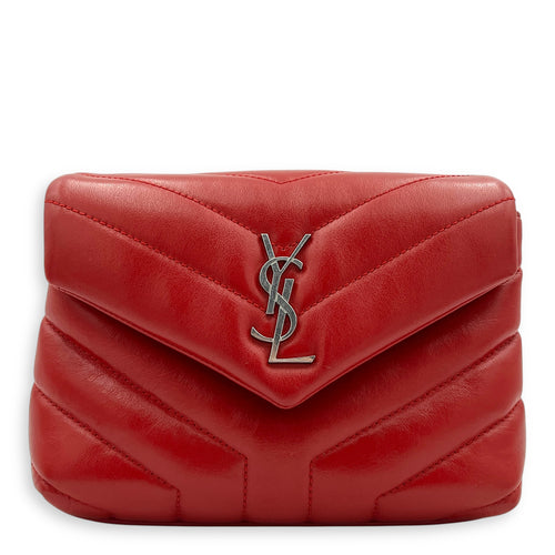 Loulou Toy Red Crossbody Bag in Calfskin, Silver hardware