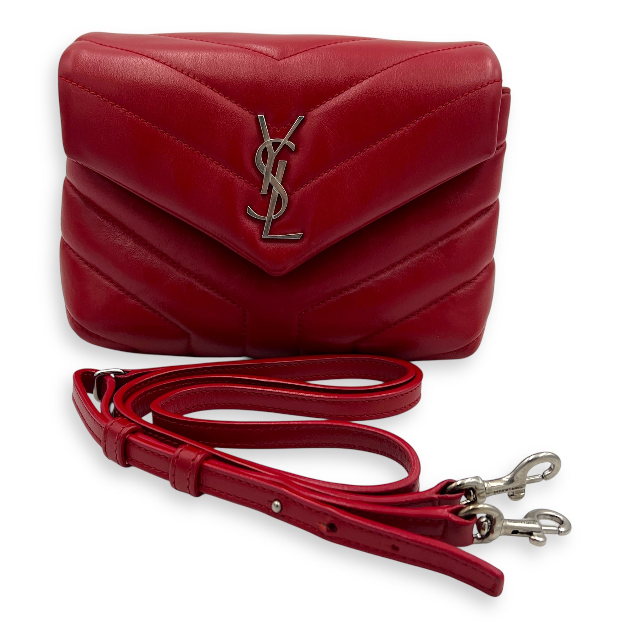 Loulou Toy Red Crossbody Bag in Calfskin, Silver hardware