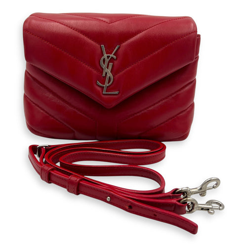 Loulou Toy Red Crossbody Bag in Calfskin, Silver hardware