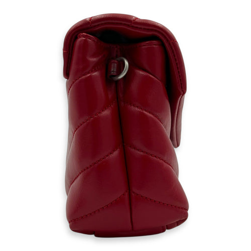 Loulou Toy Red Crossbody Bag in Calfskin, Silver hardware