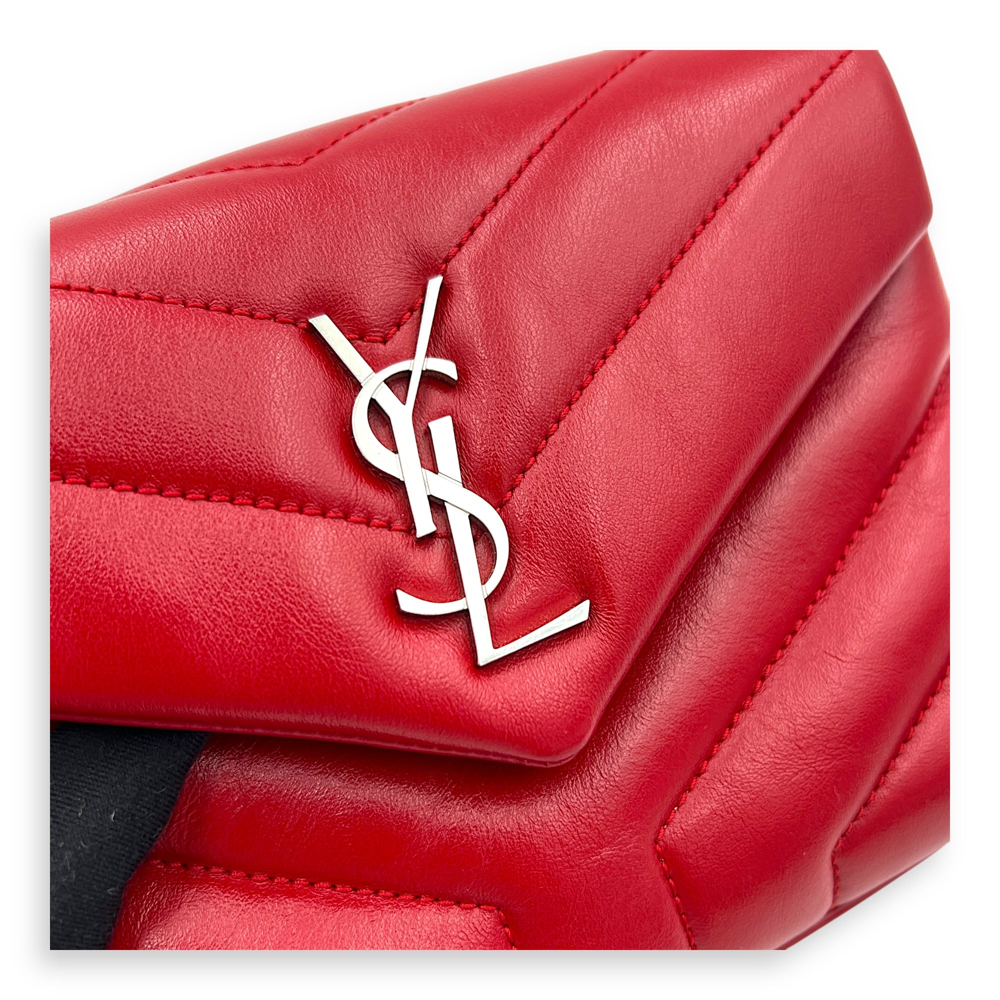 Loulou Toy Red Crossbody Bag in Calfskin, Silver hardware
