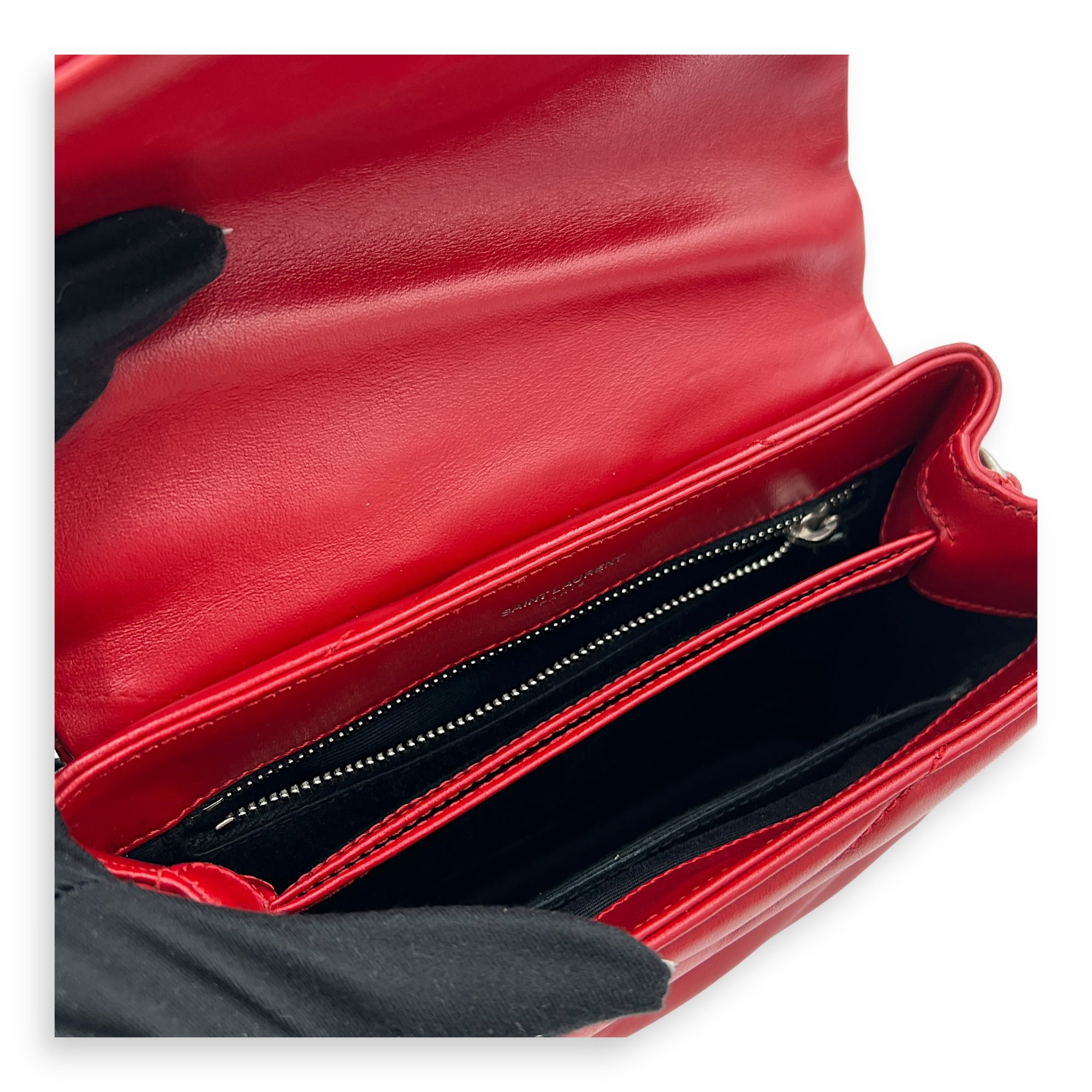 Loulou Toy Red Crossbody Bag in Calfskin, Silver hardware