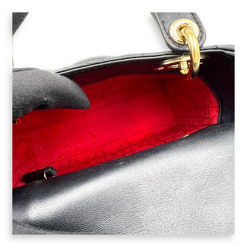 Lady Dior Top Handle Bag Mini Black in Lambskin, Gold hardware