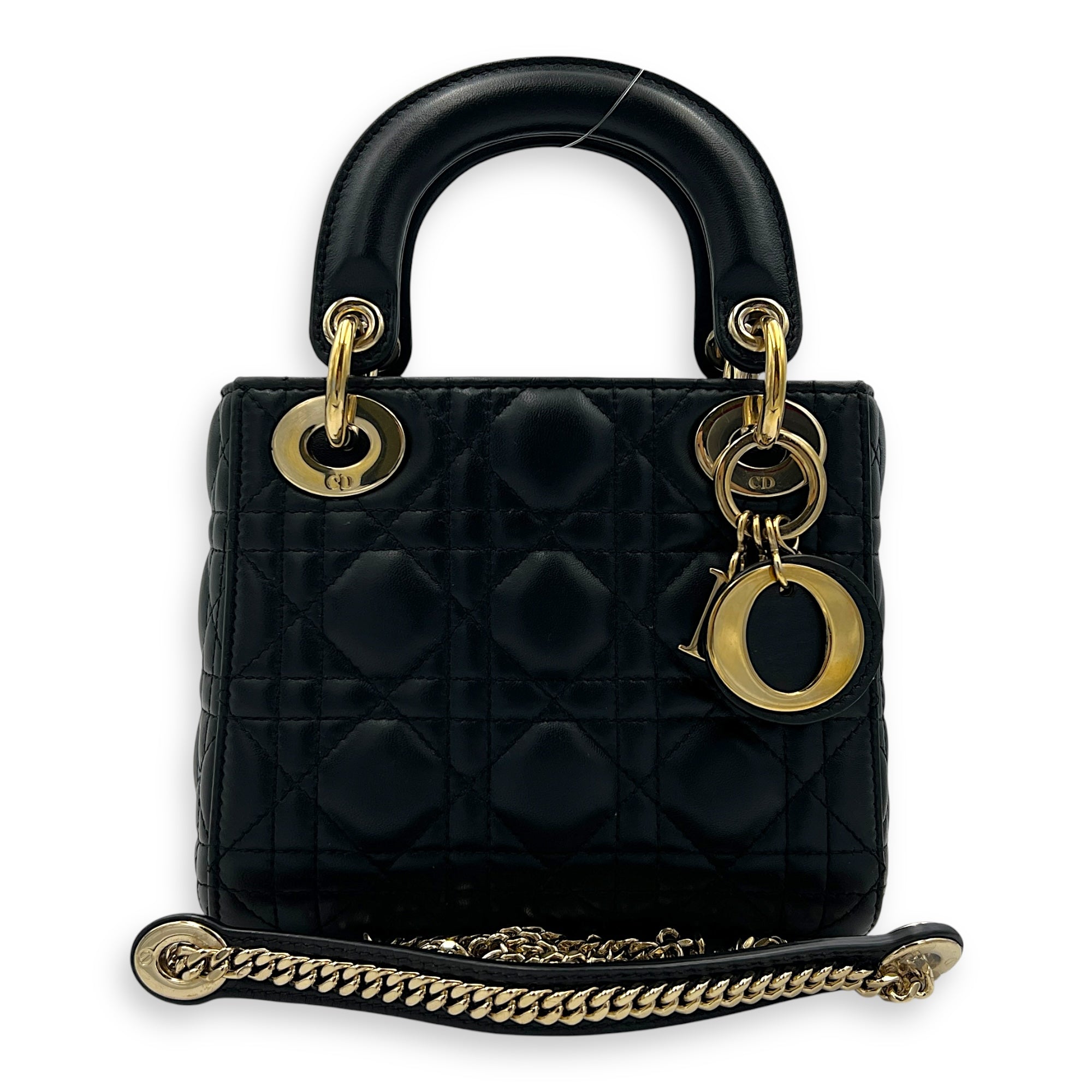 Lady Dior Top Handle Bag Mini Black in Lambskin, Gold hardware