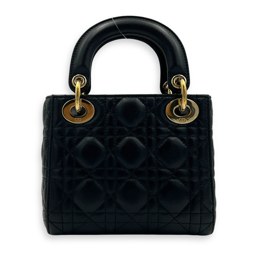 Lady Dior Top Handle Bag Mini Black in Lambskin, Gold hardware