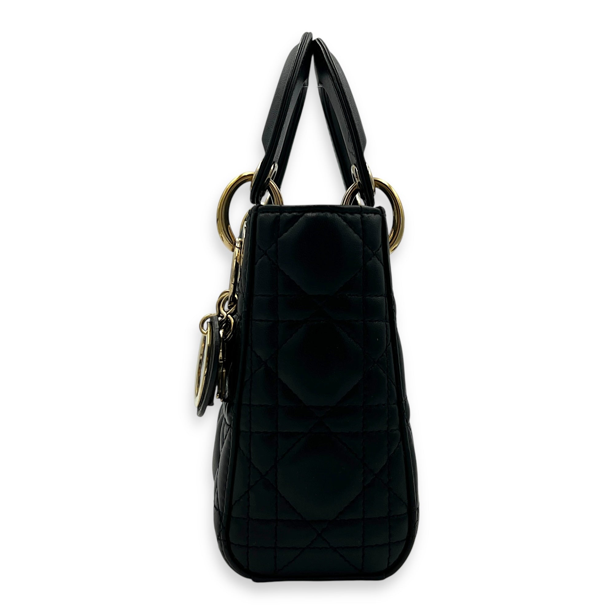 Lady Dior Top Handle Bag Mini Black in Lambskin, Gold hardware