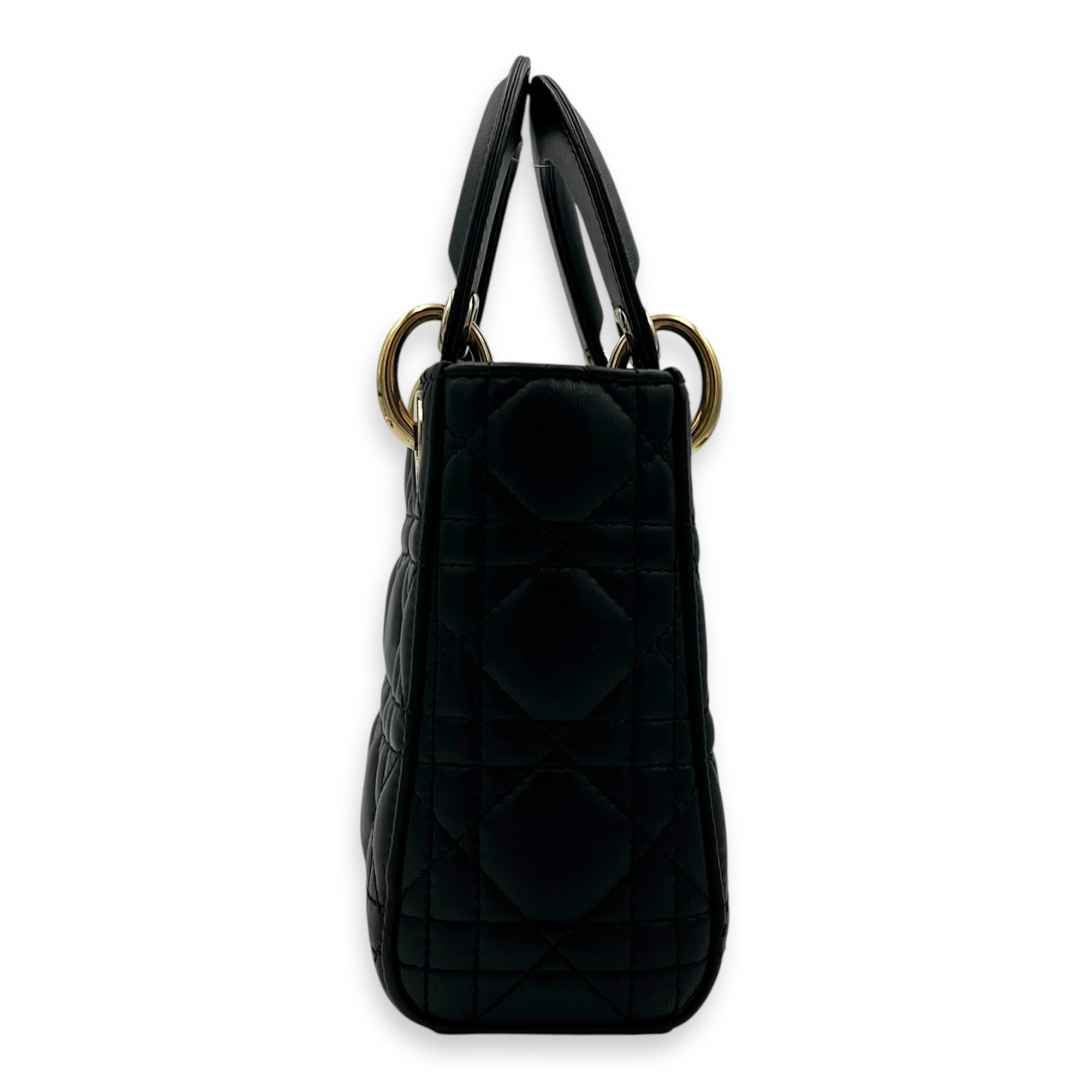 Lady Dior Top Handle Bag Mini Black in Lambskin, Gold hardware