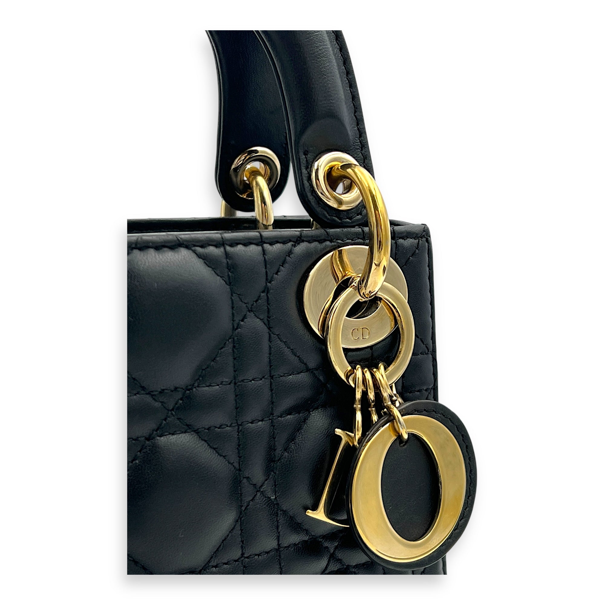 Lady Dior Top Handle Bag Mini Black in Lambskin, Gold hardware