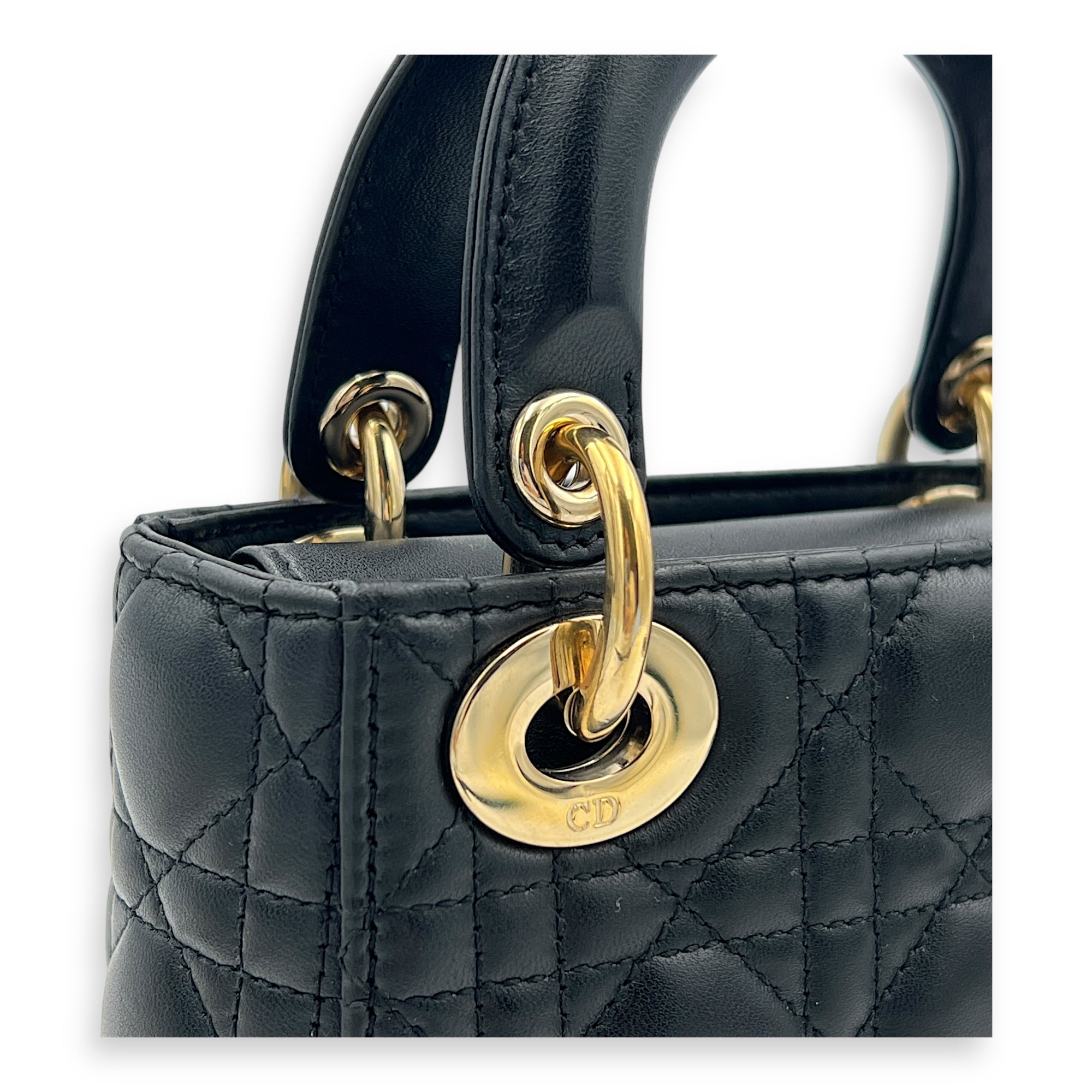 Lady Dior Top Handle Bag Mini Black in Lambskin, Gold hardware