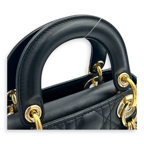 Lady Dior Top Handle Bag Mini Black in Lambskin, Gold hardware
