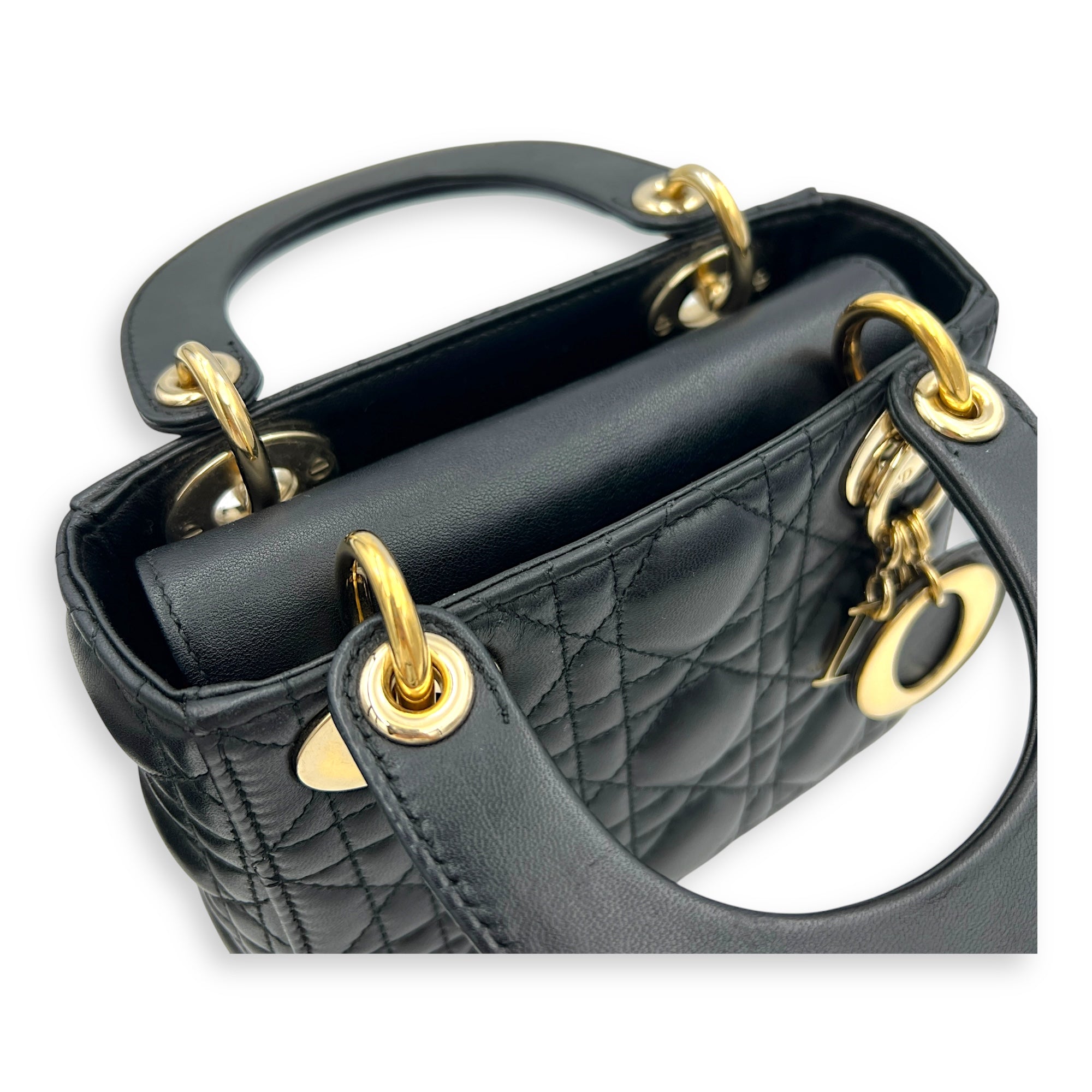 Lady Dior Top Handle Bag Mini Black in Lambskin, Gold hardware
