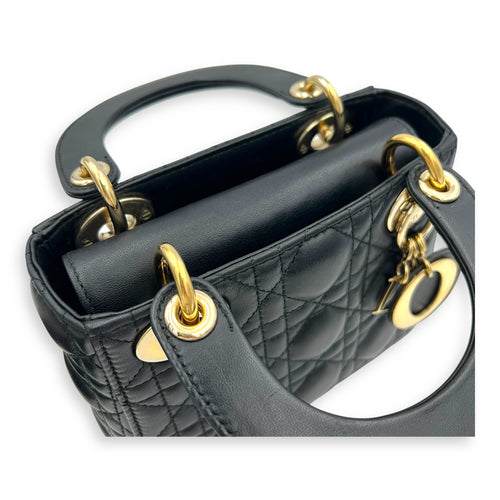 Lady Dior Top Handle Bag Mini Black in Lambskin, Gold hardware