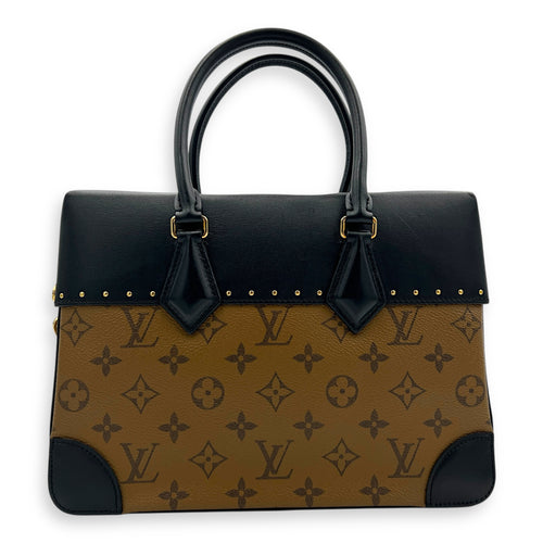 City Malle Top Handle Bag MM Brown in Coated Canvas, Gold hardware