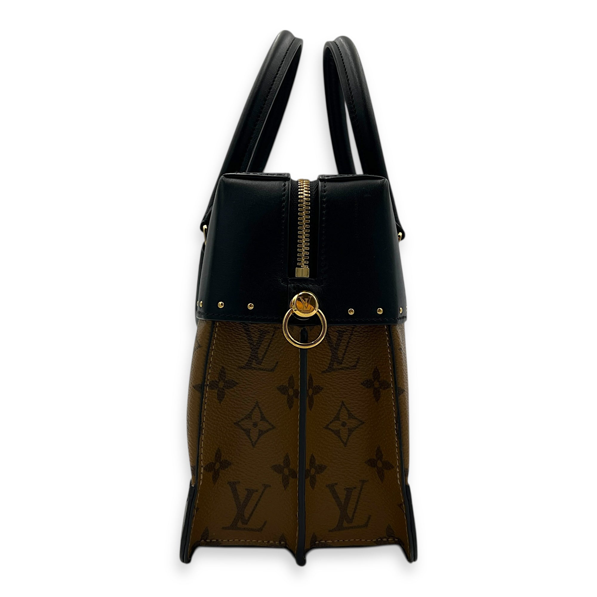 City Malle Top Handle Bag MM Brown in Coated Canvas, Gold hardware