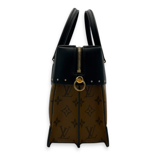 City Malle Top Handle Bag MM Brown in Coated Canvas, Gold hardware