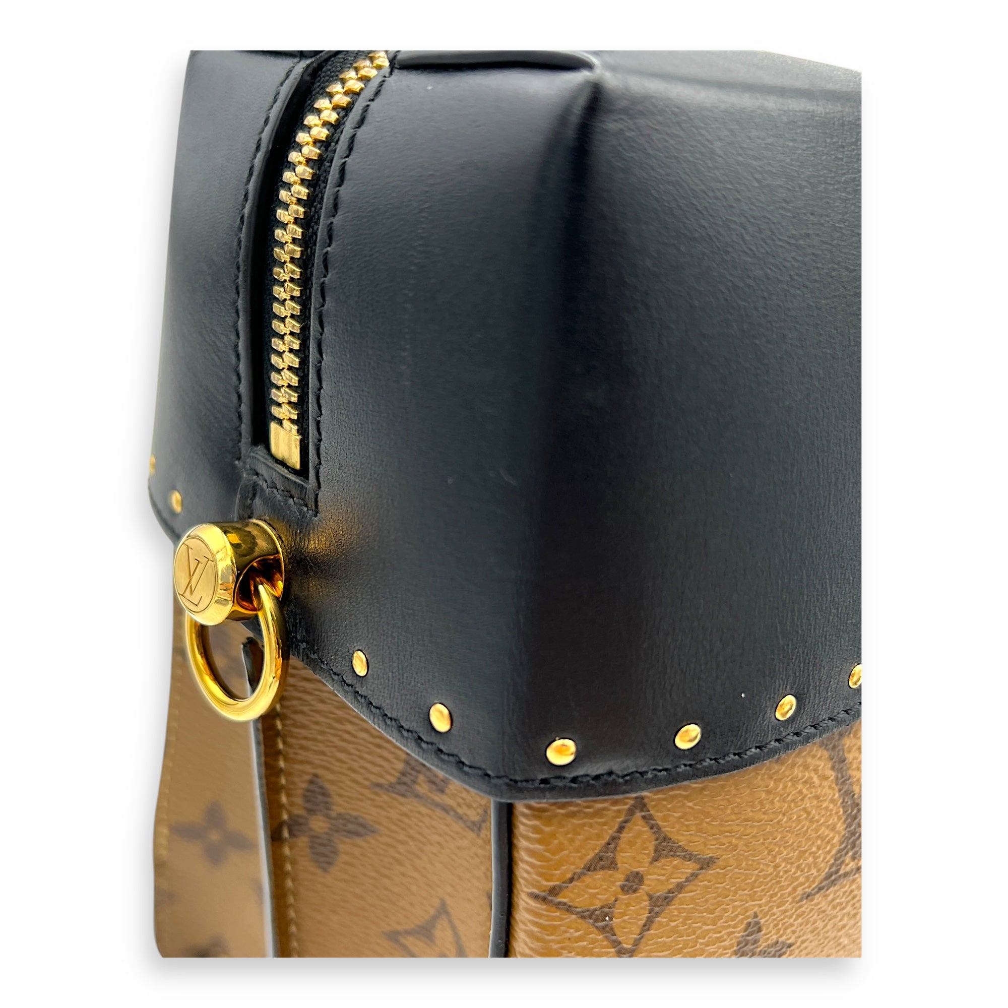 City Malle Top Handle Bag MM Brown in Coated Canvas, Gold hardware