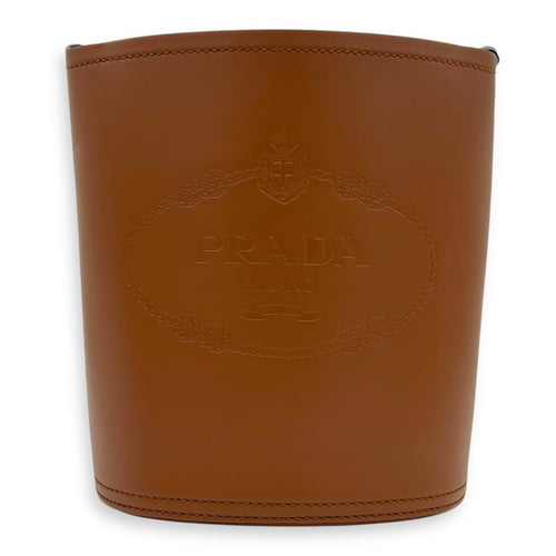 Tambour Brown Bucket Bag in Calfskin, Silver hardware