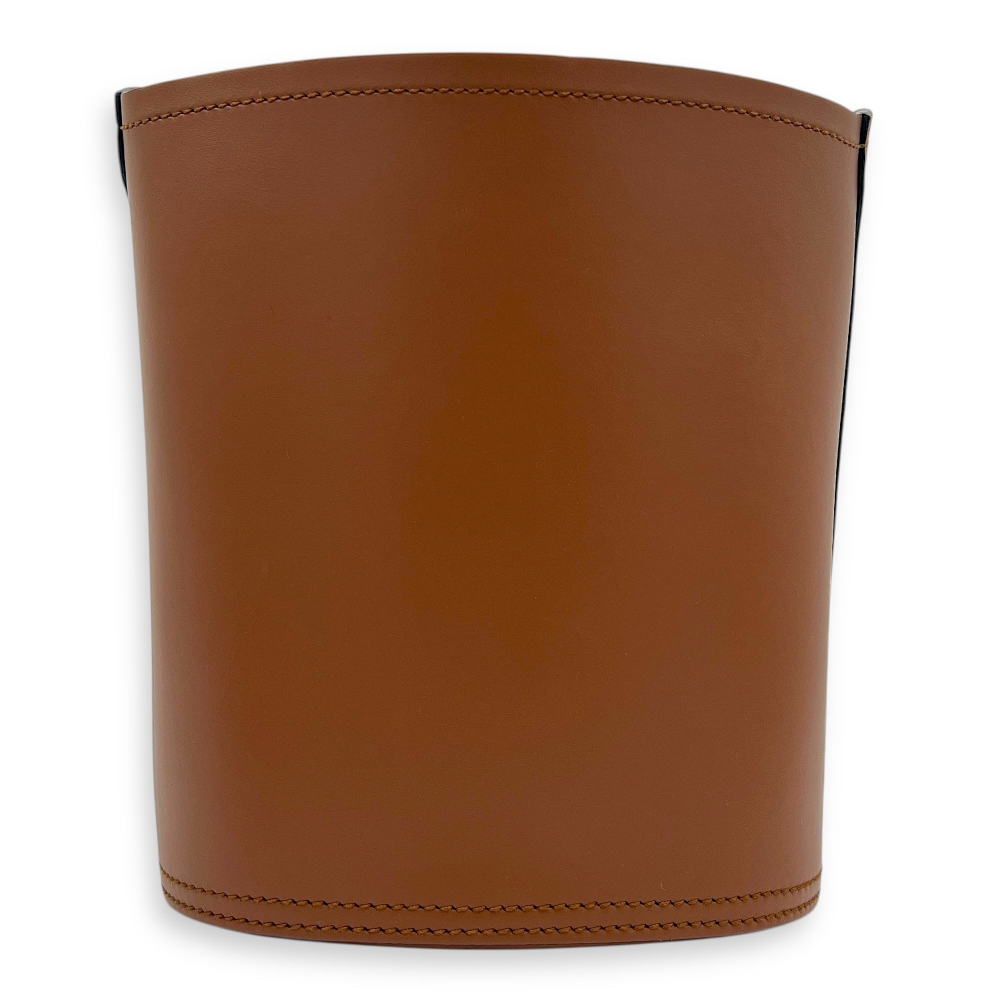 Tambour Brown Bucket Bag in Calfskin, Silver hardware