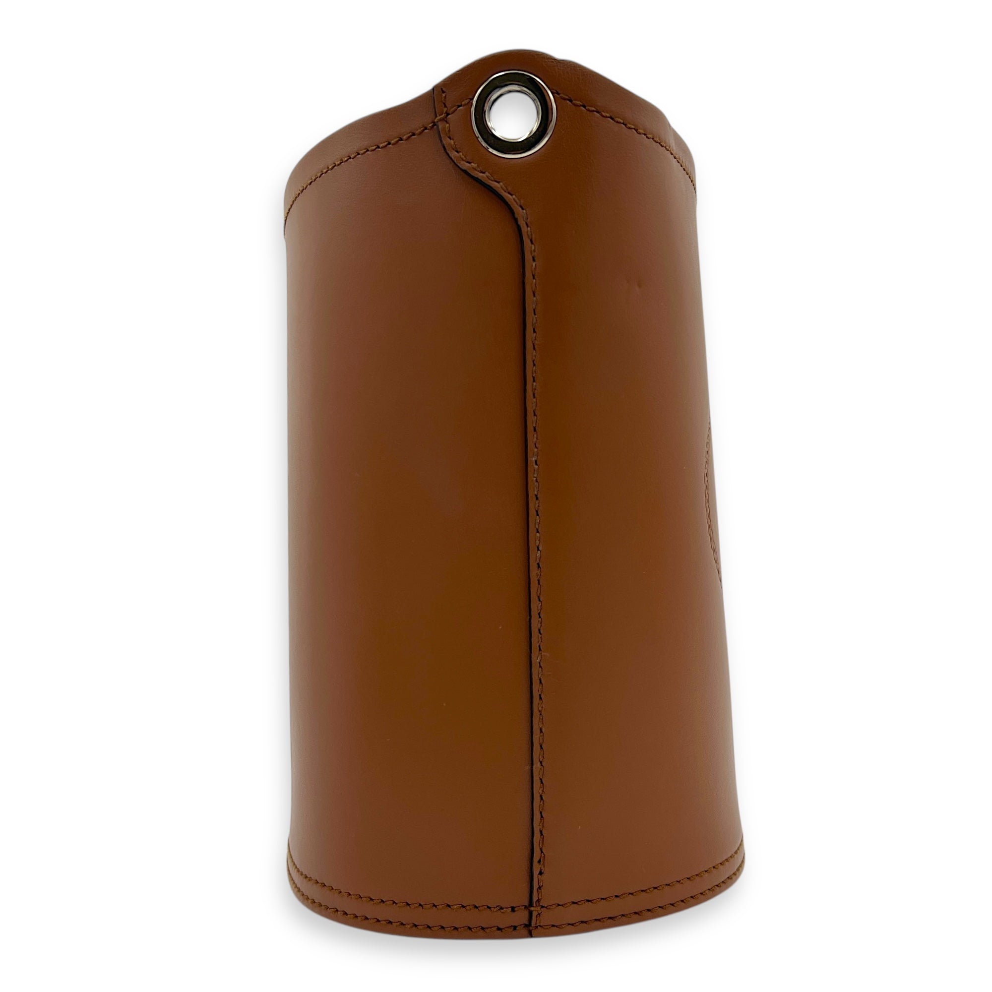 Tambour Brown Bucket Bag in Calfskin, Silver hardware