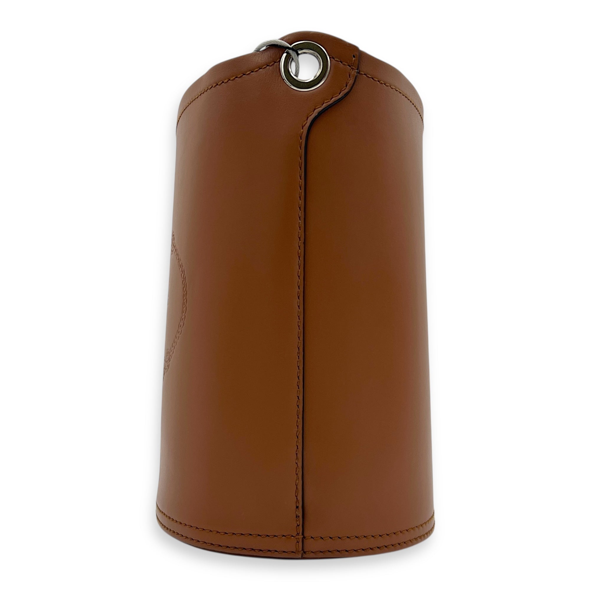 Tambour Brown Bucket Bag in Calfskin, Silver hardware