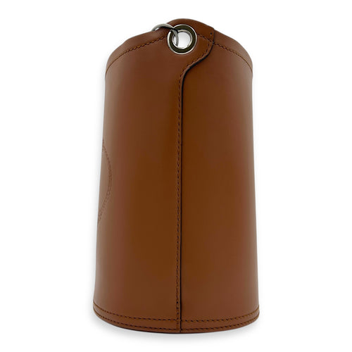 Tambour Brown Bucket Bag in Calfskin, Silver hardware