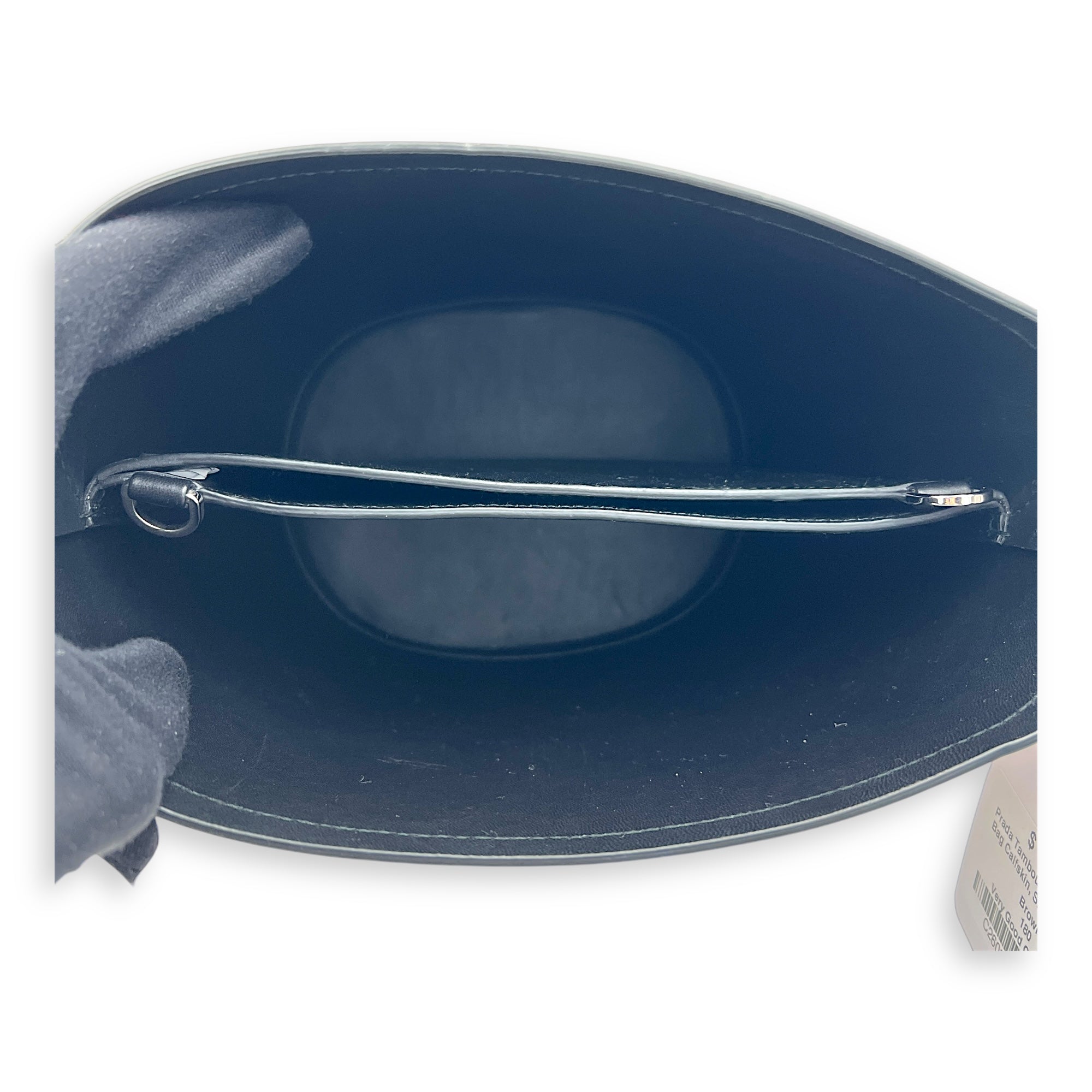 Tambour Brown Bucket Bag in Calfskin, Silver hardware