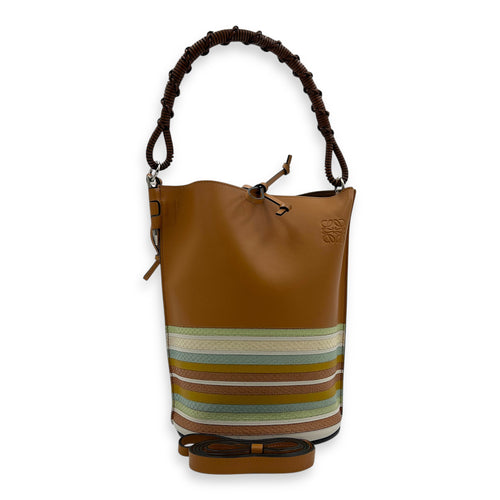 Gate Brown Bucket Bag in Calfskin, Silver hardware