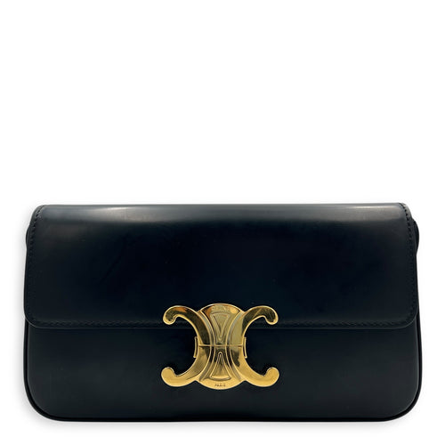 Triomphe Claude Black Shoulder Bag in Calfskin, Gold hardware