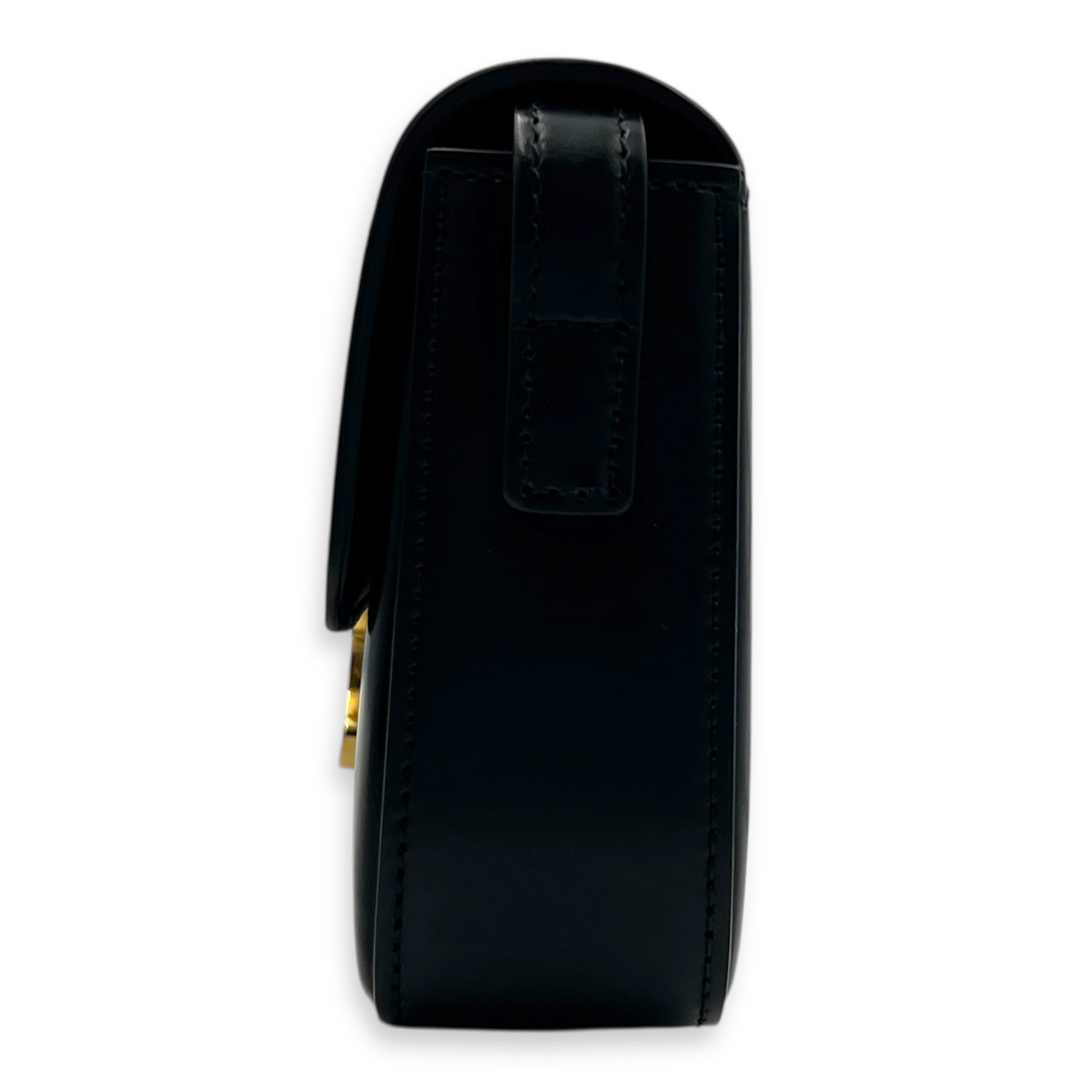 Triomphe Claude Black Shoulder Bag in Calfskin, Gold hardware