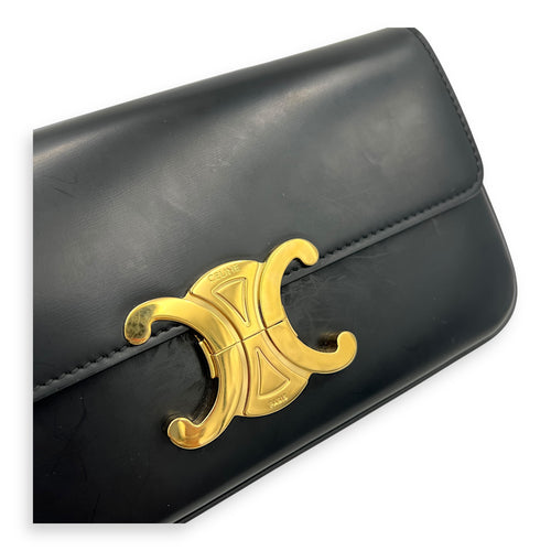 Triomphe Claude Black Shoulder Bag in Calfskin, Gold hardware