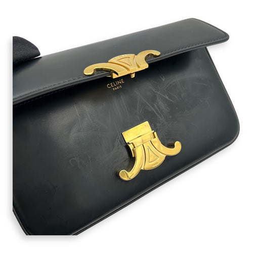 Triomphe Claude Black Shoulder Bag in Calfskin, Gold hardware