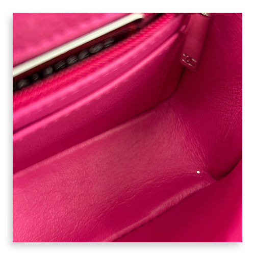 Rectangle Flap Small Pink Crossbody Bag in Caviar Leather, Silver hardware