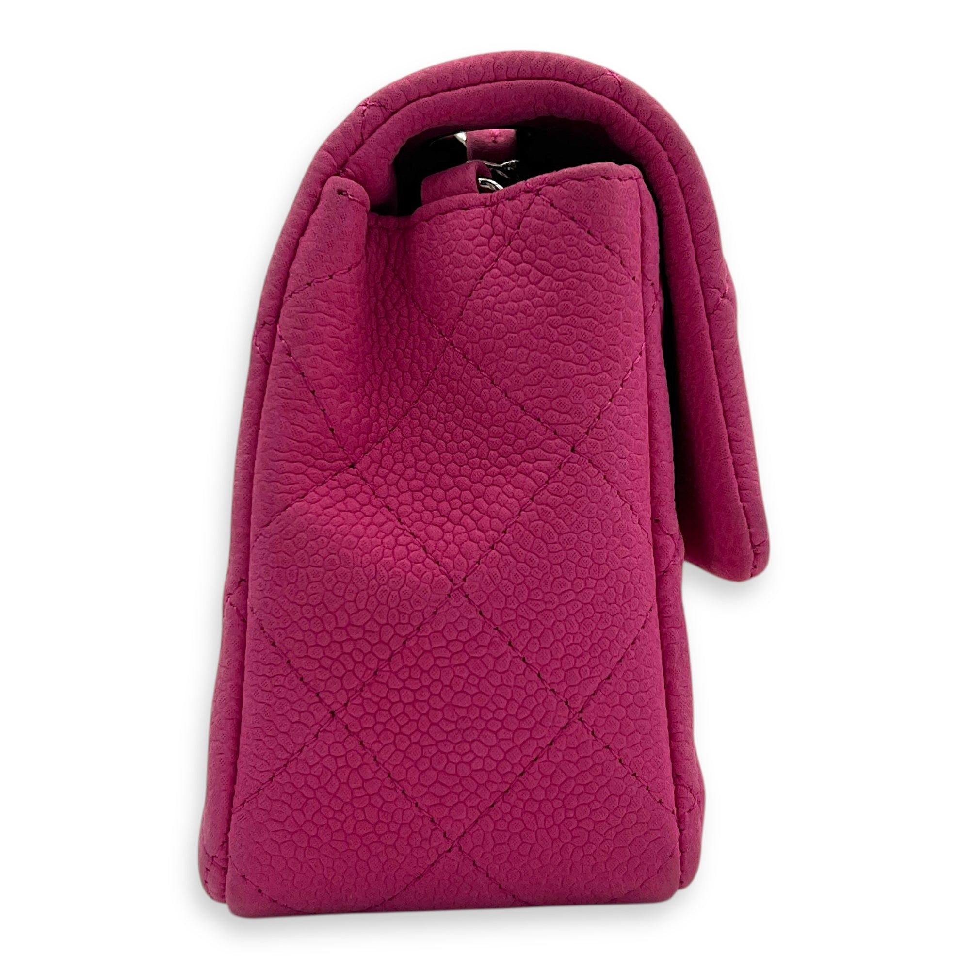 Rectangle Flap Small Pink Crossbody Bag in Caviar Leather, Silver hardware