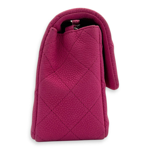 Rectangle Flap Small Pink Crossbody Bag in Caviar Leather, Silver hardware